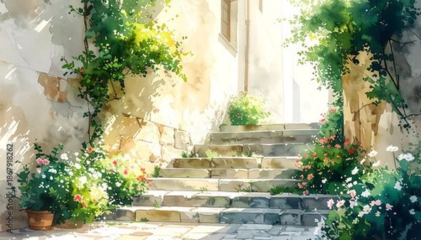 Obraz とある町角にある階段_generated by AI