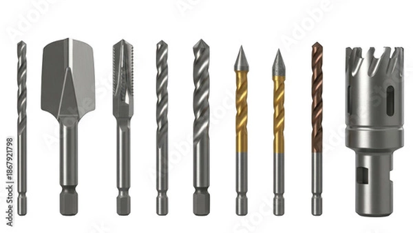 Fototapeta Assorted drill bits collection isolated on transparent background