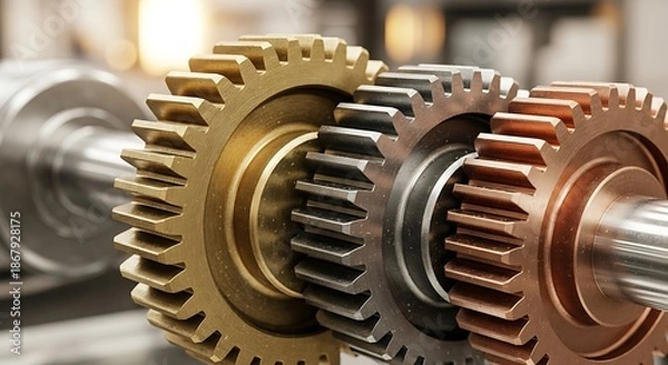 Obraz Interlocking gears close-up, showcasing the precision of mechanical engineering