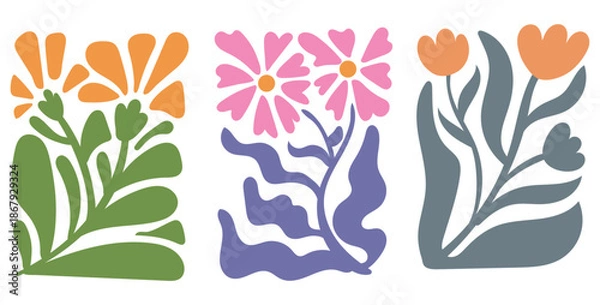 Obraz Spring Flower Tile Set Flat Botanical Illustration