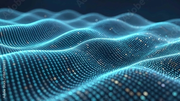 Fototapeta Futuristic digital graphics create abstract design with visual technology wave patterns