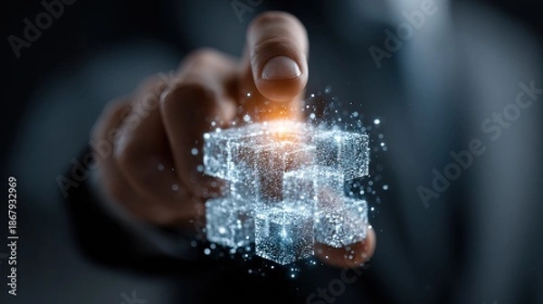 Obraz Conceptual Digital Cube Abstract Data Technology Touch Interaction Business Technology