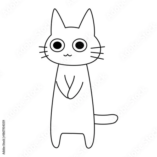 Fototapeta 手を合わせてお願いや感謝を伝える可愛い白猫のイラスト