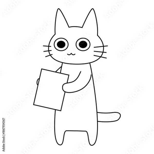 Fototapeta ボードを持って案内や確認をお願いする可愛い白猫のイラスト