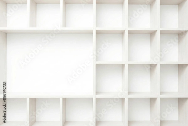Obraz Empty white bookshelf with grid pattern