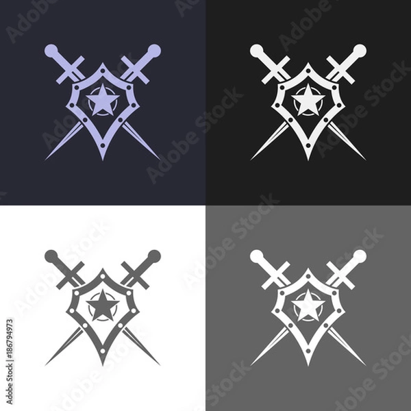 Fototapeta Shield and sword emblem. Defender logo template. Security sign.