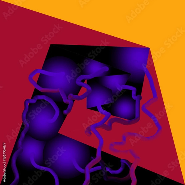 Obraz Modern minimal background with sharp shapes and violet wavy elements