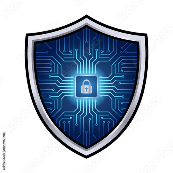 Obraz advanced digital security shield with central lock and circuit board pattern symbolizing network protection