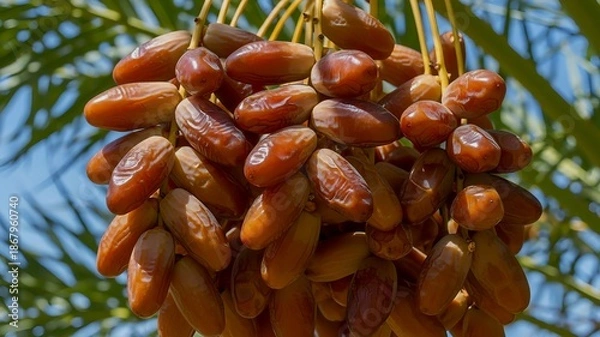 Obraz ripe dates cluster on palm tree. Generative AI. 