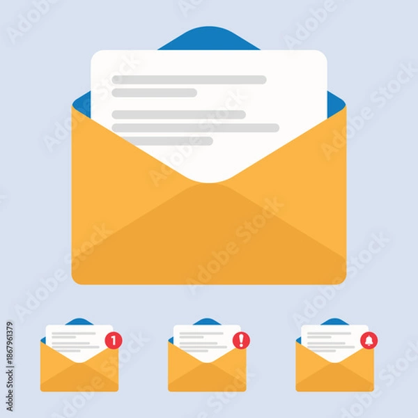 Obraz Digital Mail Envelope Icon Set With Notification Alert Graphic Design