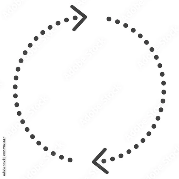 Obraz 2つで円形になるシンプルな破線の矢印　モノクロ