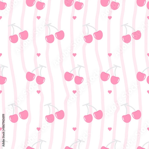 Obraz Cute Pink Cherry Seamless Patterns