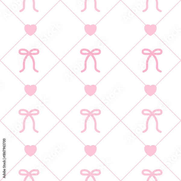 Obraz Bow and Heart Diamond Seamless Pattern