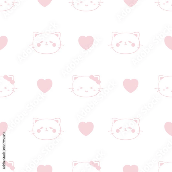 Obraz Minimal Pink Cat Face Heart Pattern