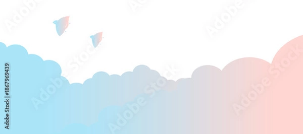 Fototapeta グラデーションの雲と千鳥の背景イラスト