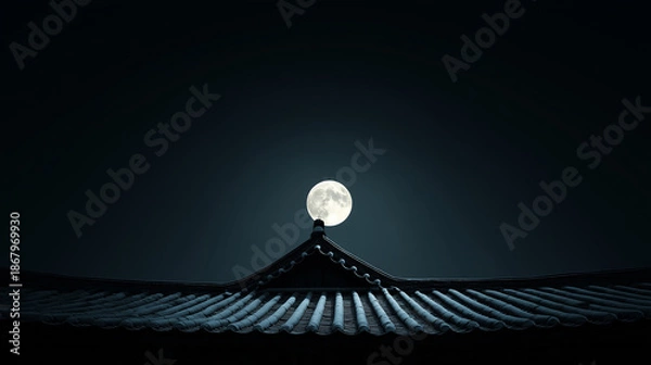 Obraz Full moon over snowy roof
