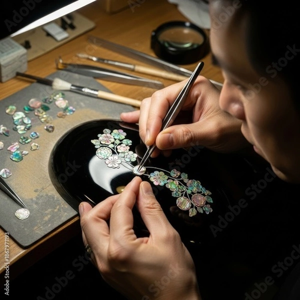 Obraz 螺鈿職人の伝統工芸技法