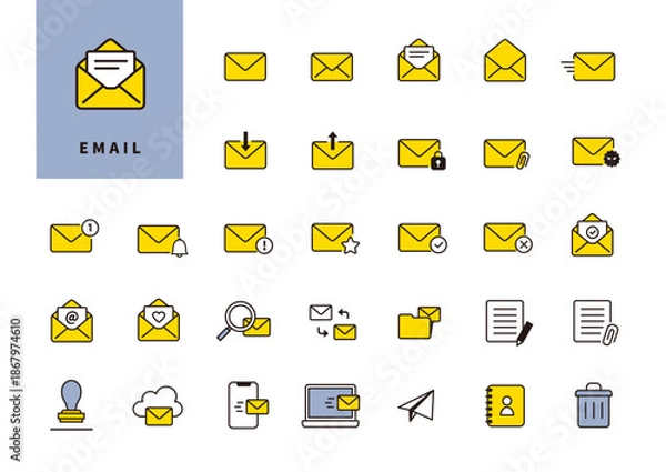 Fototapeta メール操作・管理を表すシンプルな封筒アイコンセット（UI・Web用）