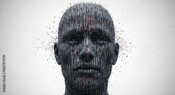 Fototapeta Deconstructed digital human portrait constructed of binary code on a light background