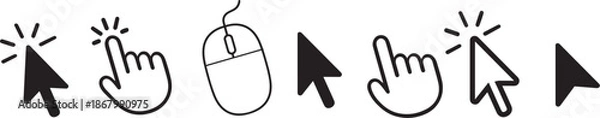 Fototapeta Computer Mouse Click Cursor Icon Set – Arrow, Hand Pointer and Loading Icons on Transparent Background