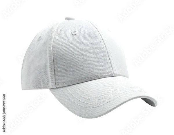 Fototapeta A pristine white baseball cap, angled slightly. Solid, smooth texture