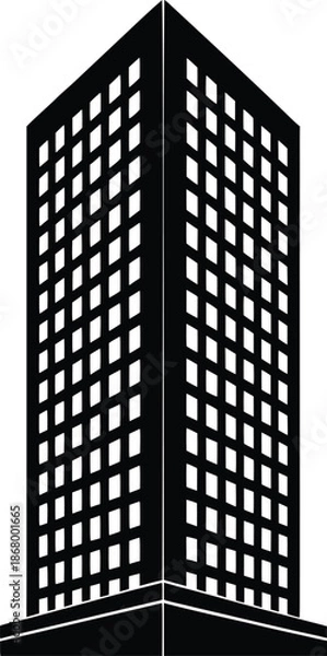 Obraz Tall office building silhouette vector with grid pattern windows