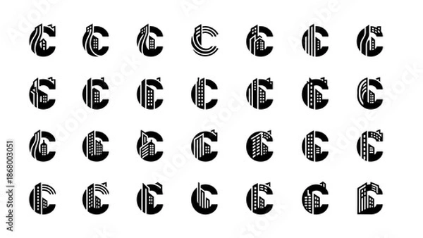 Obraz Black Letter C Pattern Grid Design.
