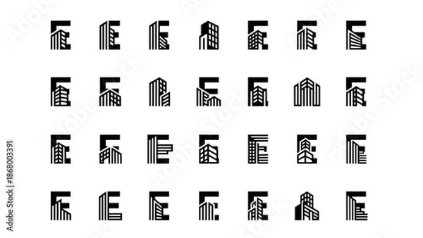 Obraz Various Decorative Letter E Designs Black White.