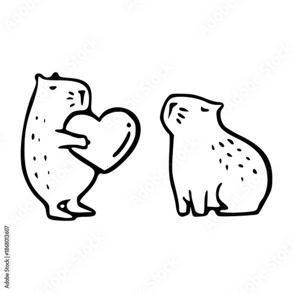 Obraz cute capybara giving heart doodle