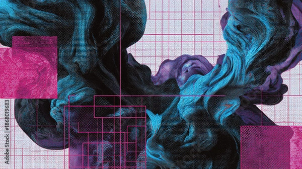 Fototapeta A mesmerizing abstract composition featuring vibrant hues and fluid forms, creating a visually captivating display