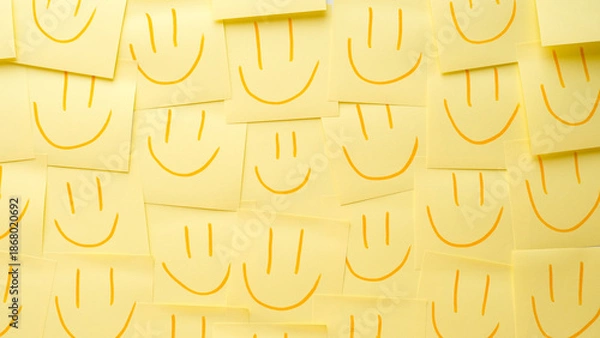 Obraz Background from yellow paper notes with smiling faces