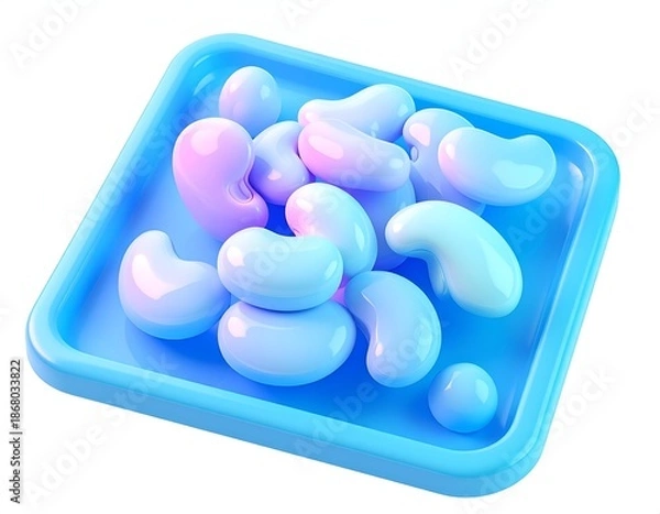Obraz 3D rendered, glossy jellybean-like objects in a square tray