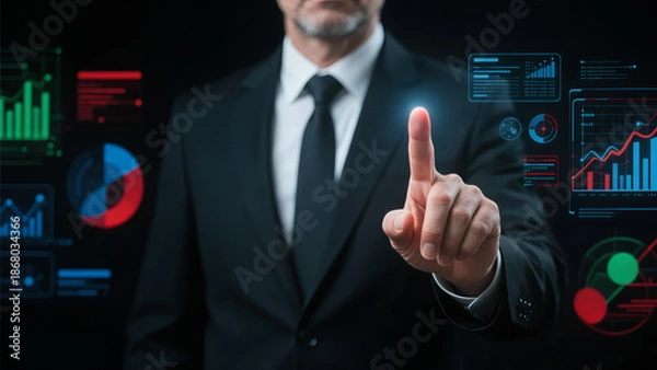 Fototapeta ceo making data driven decisions using interactive pie charts and financial bar graphs display
