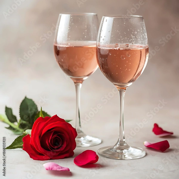 Fototapeta Romantic rose wine setting