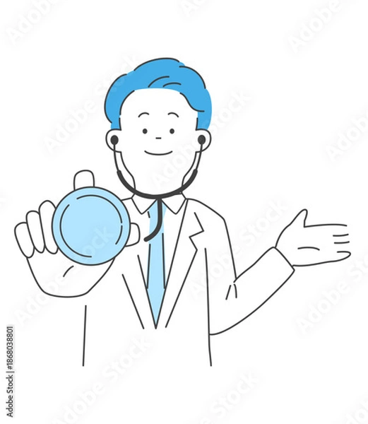 Obraz 聴診器を当てる男性医師のイラスト　ベクター