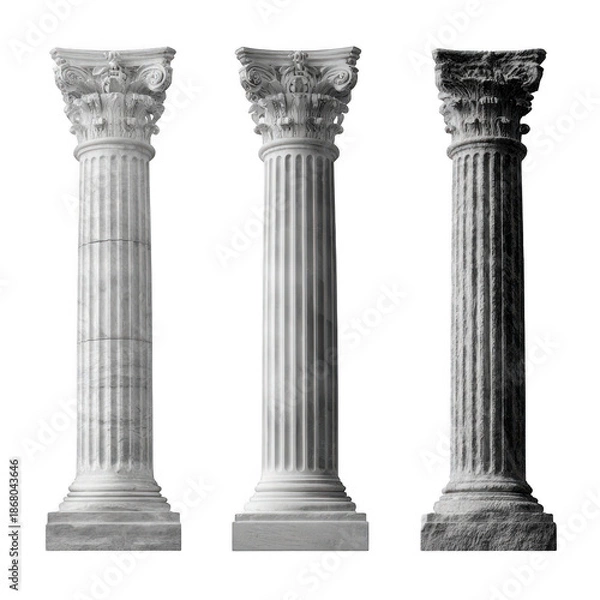 Obraz Three ancient greek columns isolated on transparent background