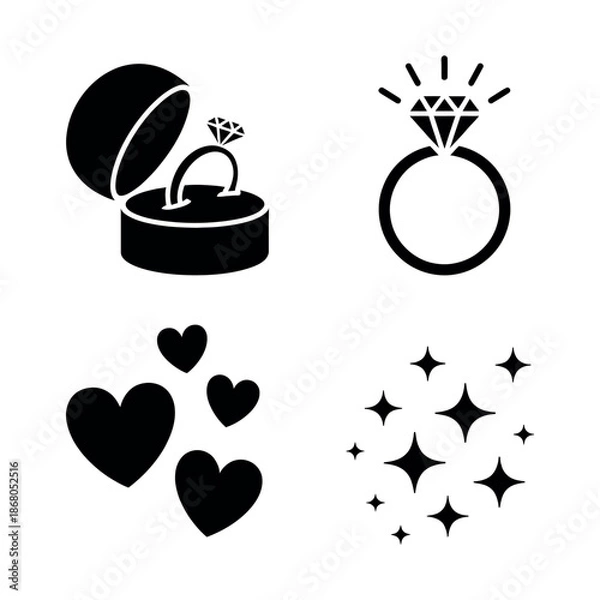 Obraz Beautiful diamond ring and heart elements for wedding Vector