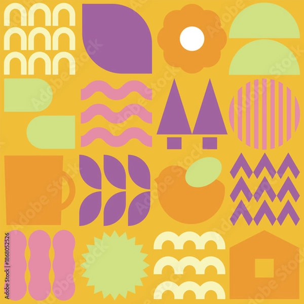 Obraz 北欧風のモーチーフを並べた正方形背景素材