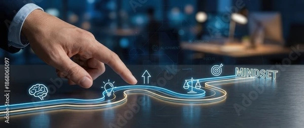 Fototapeta Mindset: Hand Activating Digital Growth Mindset Path