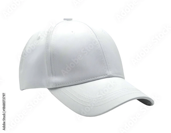 Obraz A plain white baseball cap on a transparent background, side view