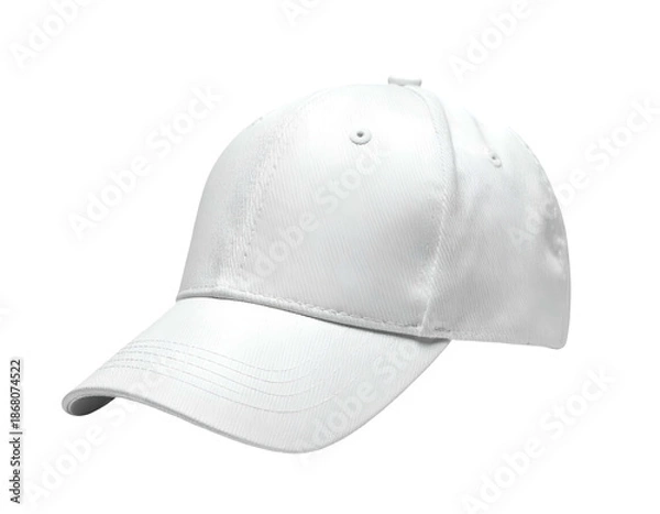 Obraz Solid white baseball cap, simple design, forward-facing view, isolated