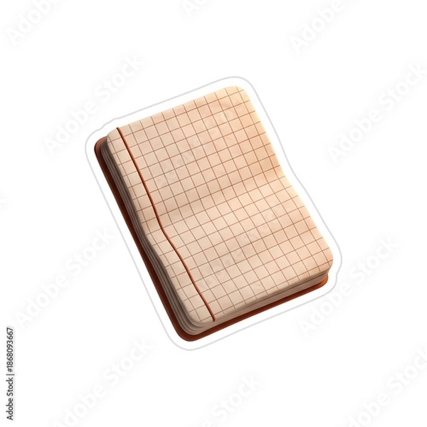 Obraz 3D Open Grid Paper Notebook Icon with Margin Line