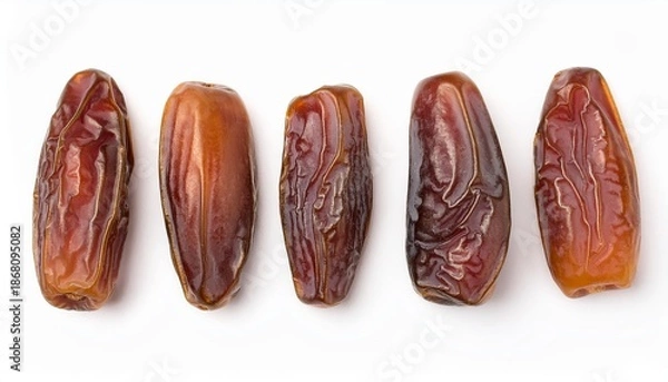 Obraz Dates dried fruit forming a row on white background