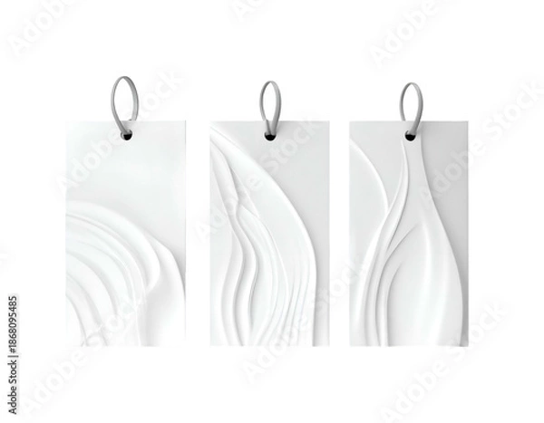 Obraz Three white rectangular tags with textured, flowing, white surfaces