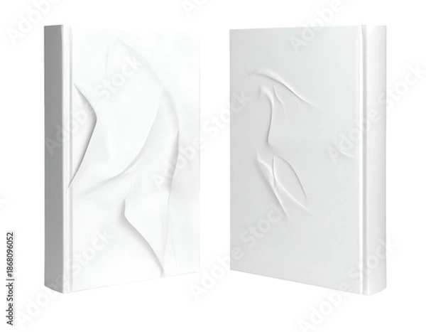 Obraz Two white, rectangular objects with textural patterns; front and side views