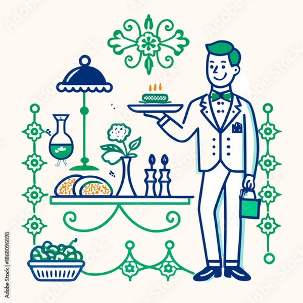 Fototapeta Waiter presenting dessert