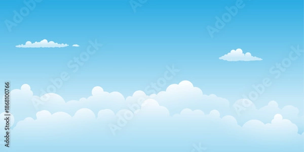 Obraz A clear blue cloudy sky cartoon background with soft white clouds.