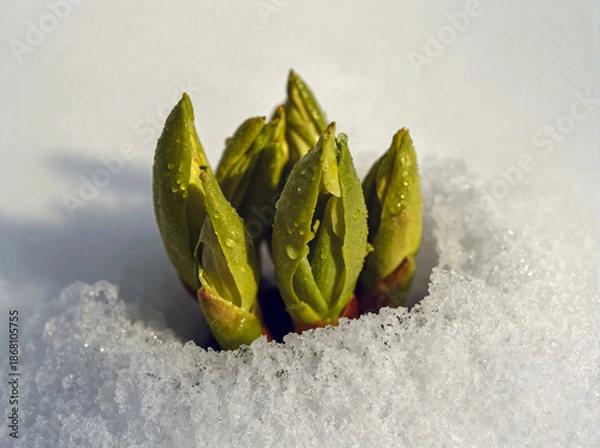 Obraz green grass and snow