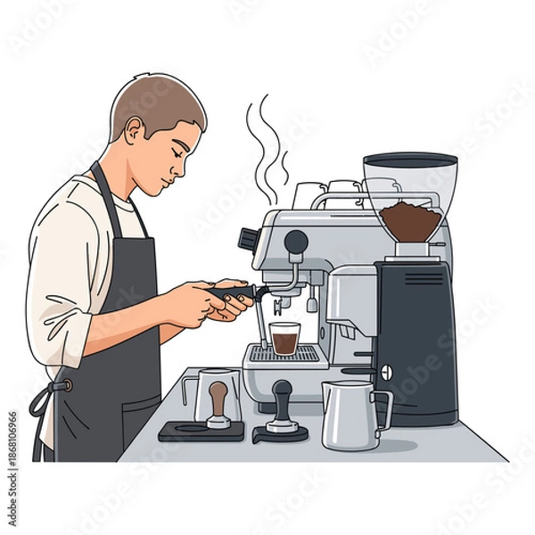 Obraz Barista Preparing Coffee with Espresso Machine