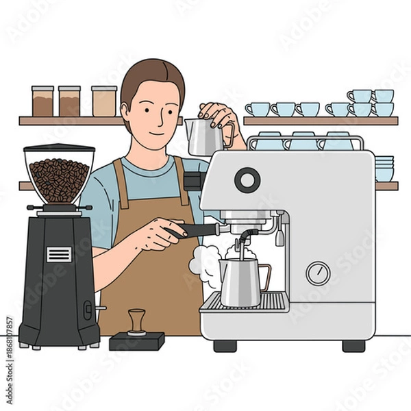 Obraz Expert Barista Preparing Coffee with Professional Machine